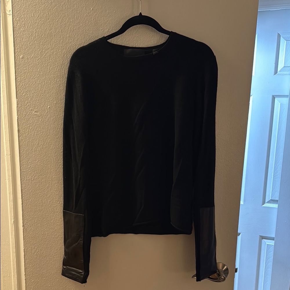 Veda Black Knitwear with leather accent sleeves